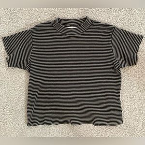 Passports Vintage Brand Black Off White Striped Ribbed Cropped Women’s Shirt (S)